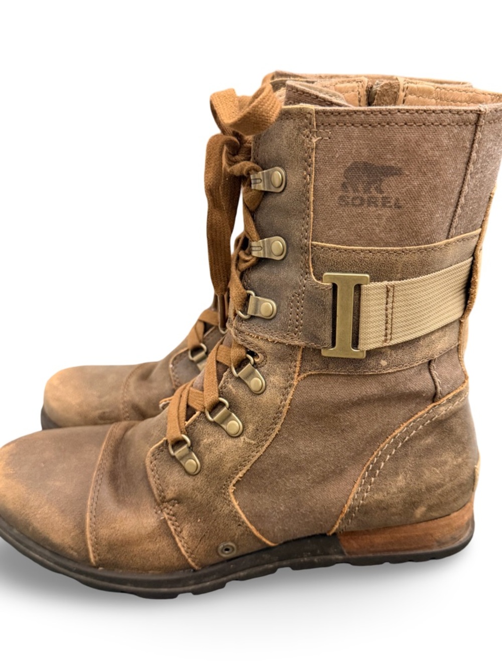 Sorel Major Carly Ankle Boot Side Zip Lace Up Women’s 10 Nutmeg/Flax